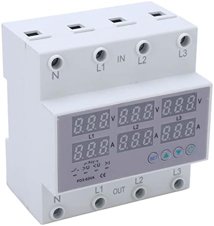 3 Phase Din Rail Voltmeter, CHLT 63 Digital LCD Display Automatic Reset Din Rail Voltmeter Ammeter A