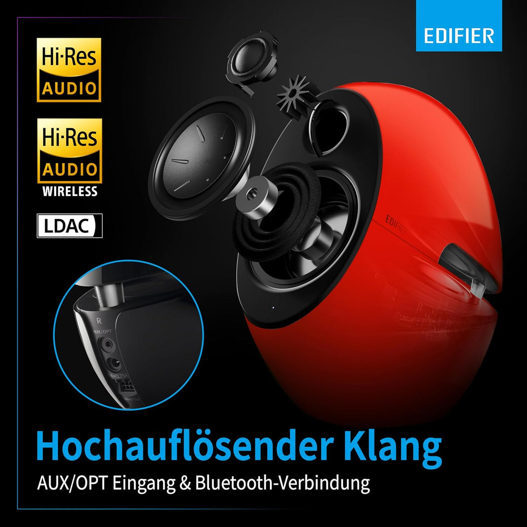 EDIFIER Luna E25 Design-Lautsprecherset mit Bluetooth (74 Watt), rot rot glänzend, rot glänzend
