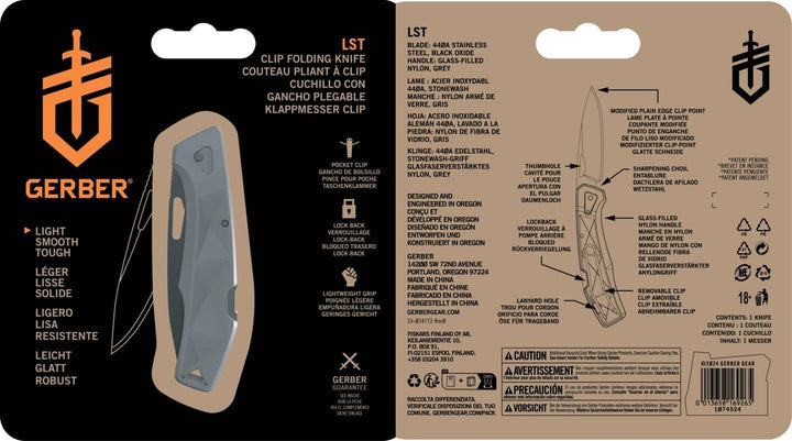 Gerber Taschenmesser mit Gürtelclip, LST, 440A Clip Poin-Edelstahlklinge, Griffschalen aus glasfaser