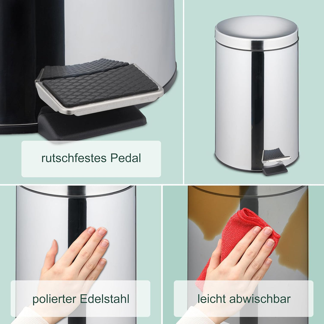 Relaxdays Mülleimer Küche, 20 Liter, spiegelpolierter Edelstahl, entnehmbarer Inneneimer, Fusspedal,