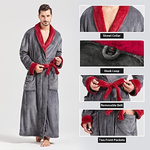 FashGudim Herren Bademäntel gross und gross in voller Länge Plüsch Fleece lange Robe Schal Kragen wa