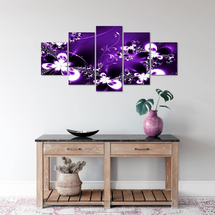 Runa Art Wandbilder Abstrakt Blumen 5 Teilig Bild auf Vlies Leinwand Deko Wohnzimmer Violett Lila 10