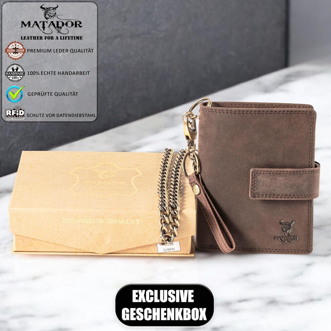 MATADOR Portmonee mit Kette Leder #Seattle mit edler Geschenkbox, Elegante Biker Geldbörse und RFID