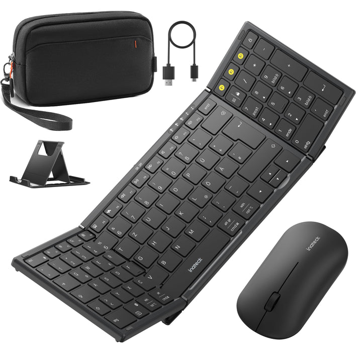 Inateck tragbare Bluetooth-Falttastatur, Tastatur Maus Set | 3 Bluetooth-Kanäle, Ziffernblock, tragb