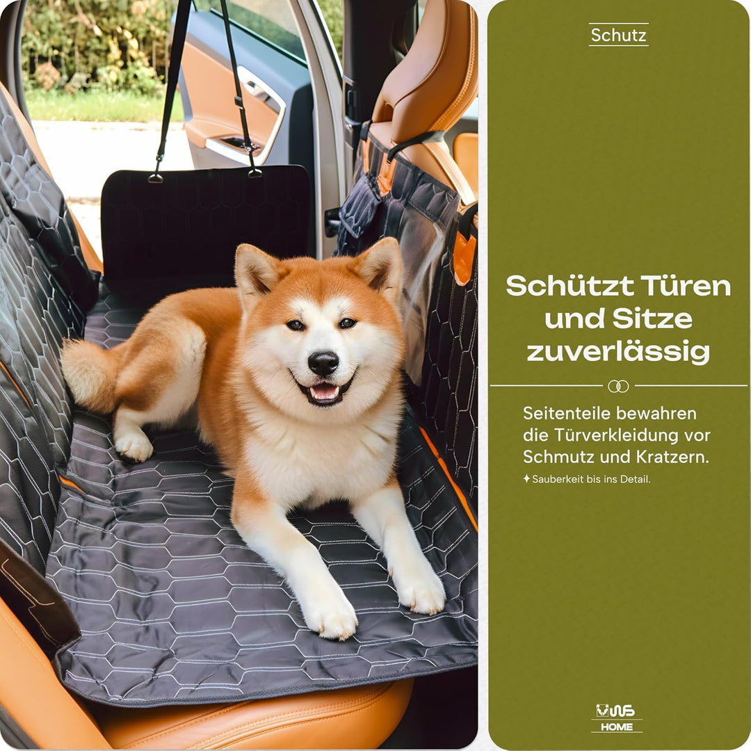 Hundedecke Auto 4-in-1 – Rückbank-, Hängematten-, Teil- & Vordersitz-Schutz, 132×145 cm – 600D Oxfor