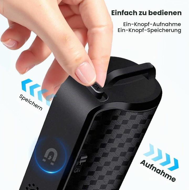 64GB Sprachrekorder mit Magnet, 25 Tage Daueraufnahme, Wiederaufladbar Über USB, Sprachaktivierung,