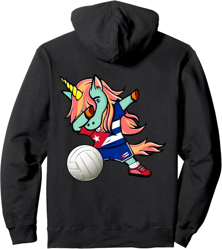 Lustiger Dabbing Einhorn Kuba Volleyball - Kubanische Flagge Pullover Hoodie
