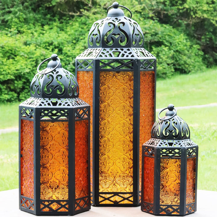 Dekorativer marokkanischer Metall-Kerzenlaternenhalter im 3er-Set für Ramadan, Inneneinrichtung, Aus