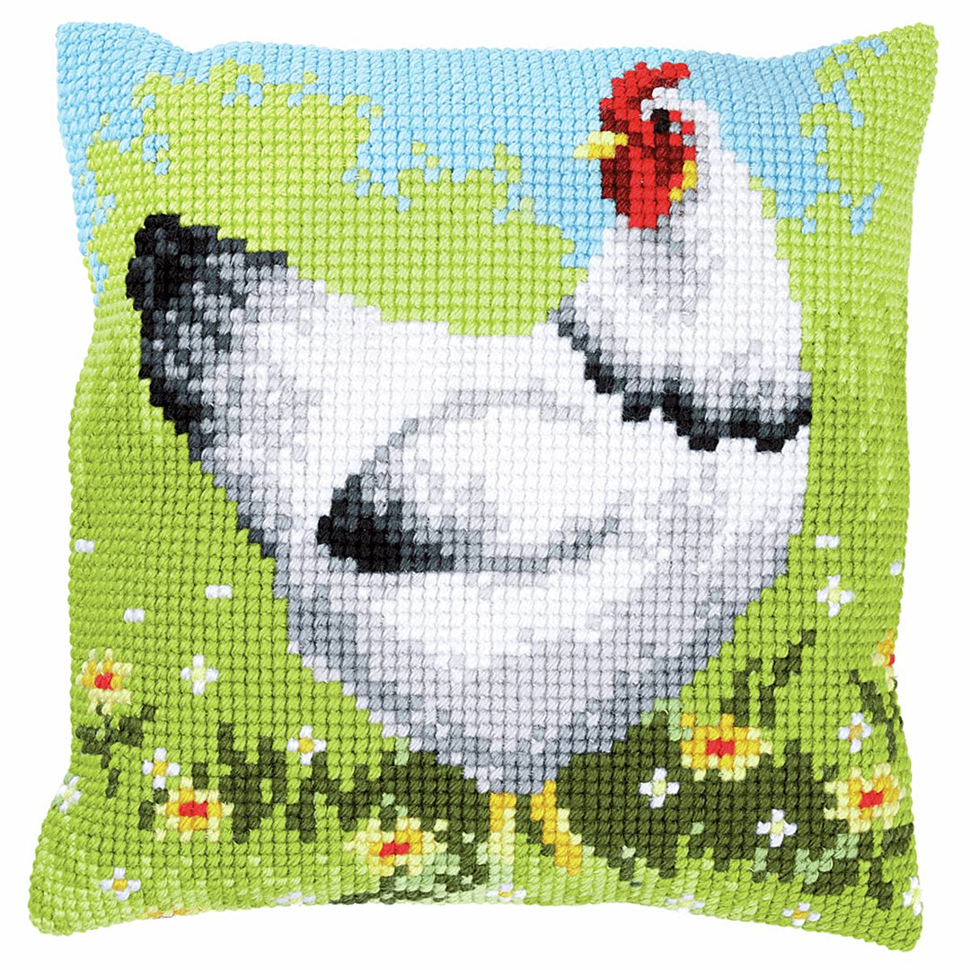 Vervaco PN-0157393 Huhn II Kreuzsichkissen vorbedruckt, Baumwolle, mehrfarbig, 40 x 40 cm