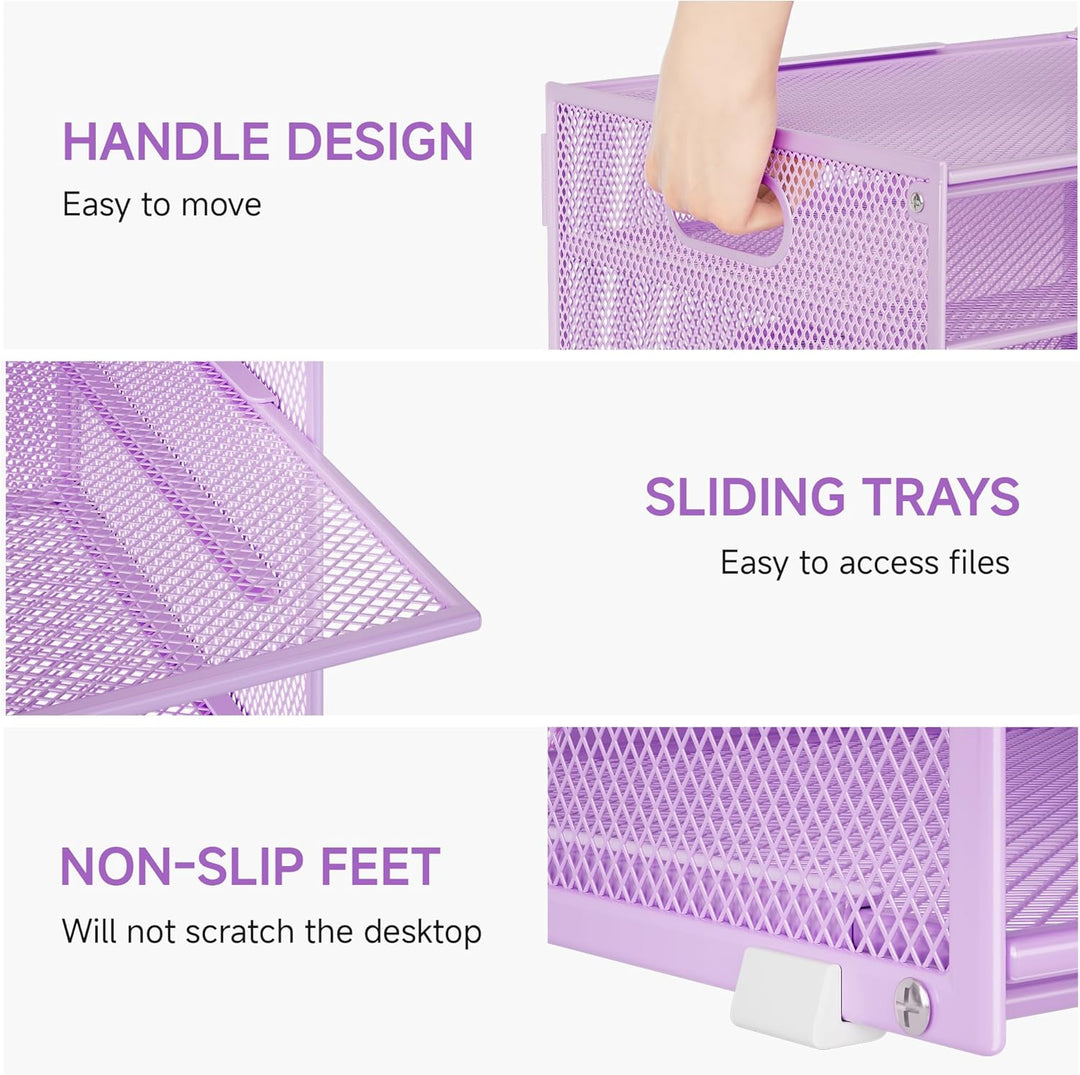 Marbrasse Schreibtisch Organizer,4-Stufiges Metall Netz-Briefablage mit Griff,Zeitungsordner,Papier