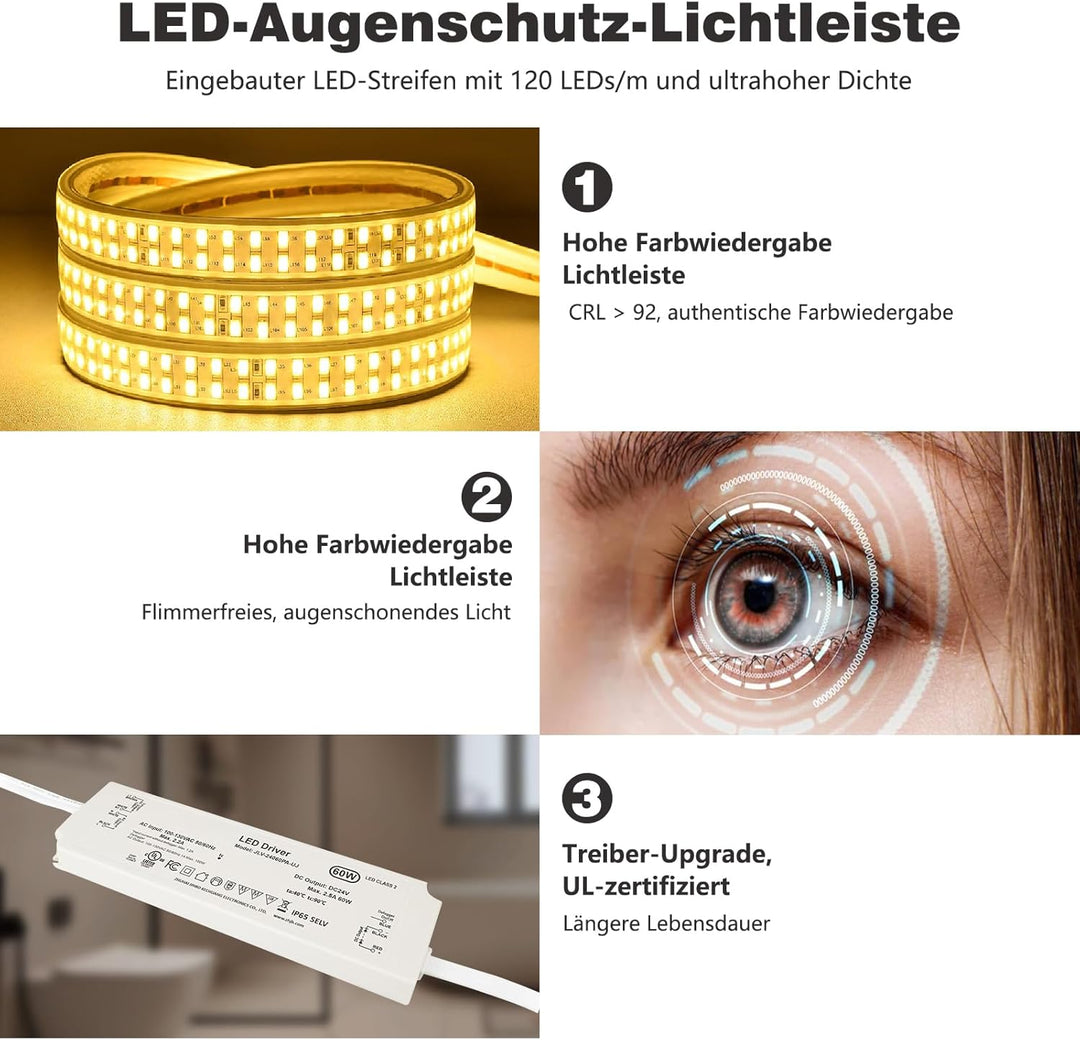 60cm Runde LED Badezimmerspiegel mit Beleuchtung, Dimmbar & 3 Farben – Front- & Hintergrundbeleuchtu