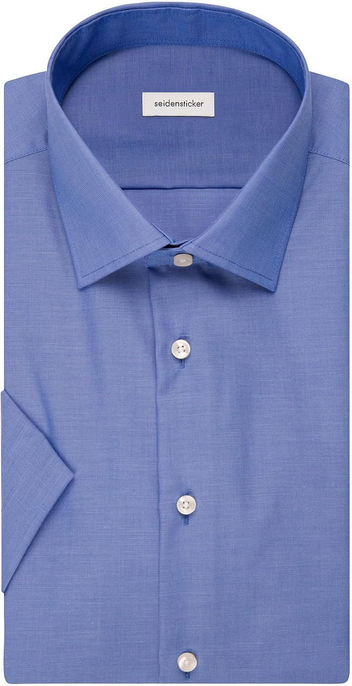 Seidensticker Herren Business Hemd Shaped Fit Kurzarm Businesshemd 37 Blau (Mittelblau 14), 37 Blau