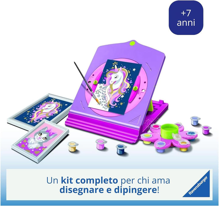 Ravensburger - Meine Fantastische Atelier CreArt, Set mit Ständer Einhorn Thema, Malen nach Zahlen,