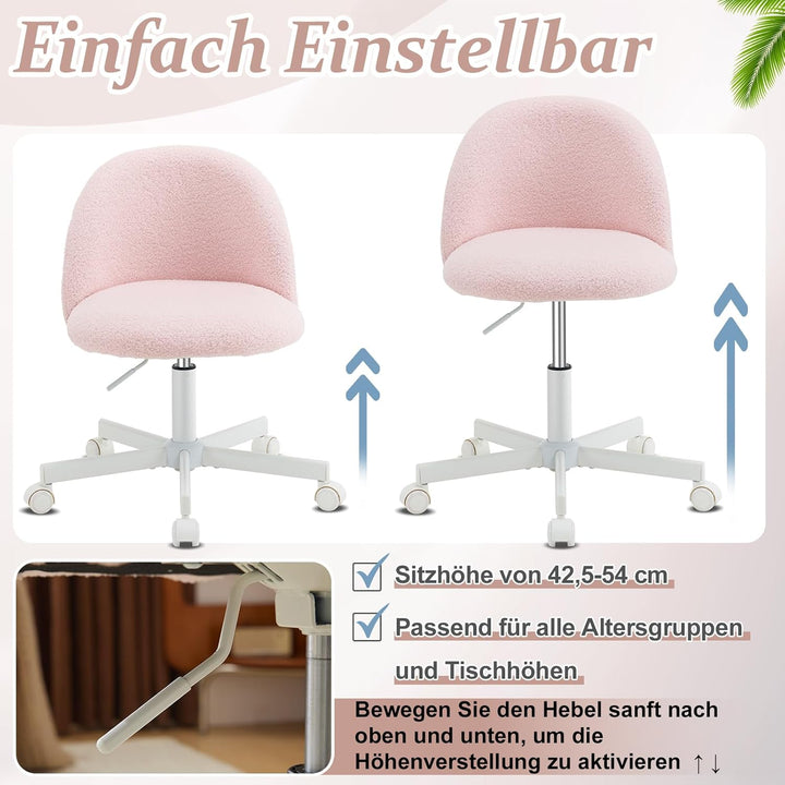 Bonnlo Bürostuhl mit Rollen, Schminktisch Stuhl, Höhenverstellbar Schreibtischstuhl für Arbeitszimme