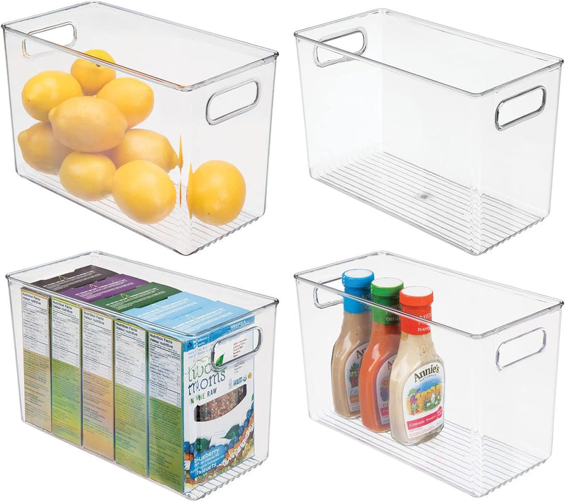 mDesign 4er-Set Aufbewahrungsbox mit Griffen – hohe Kühlschrankbox zur Lebensmittelaufbewahrung – Ab