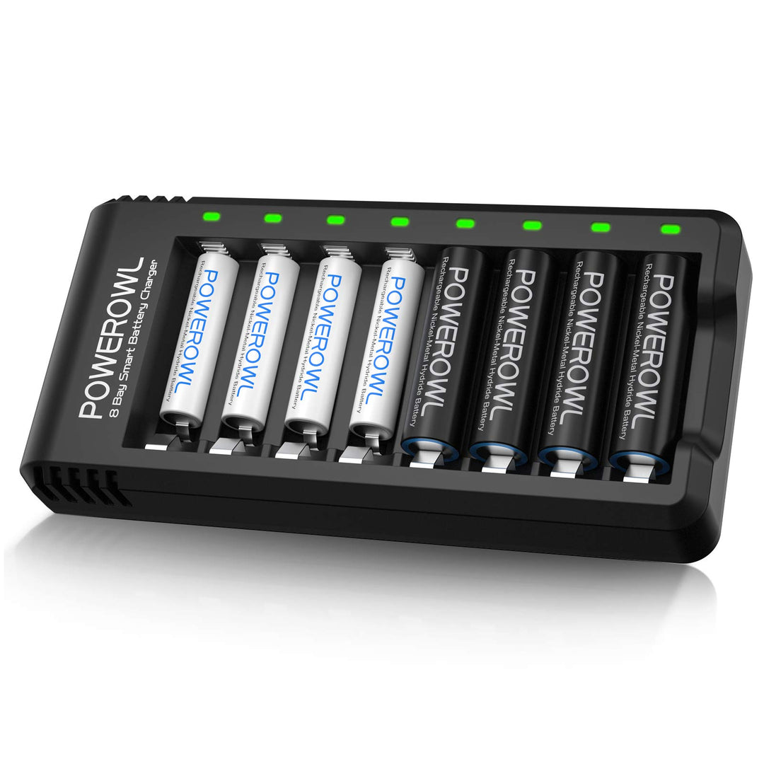 Powerowl Batterieladegerät für AA/AAA Akkus inkl. 4X AA 2800 mAh+ 4X AAA 1000mAh Akkus mit Akkuladeg