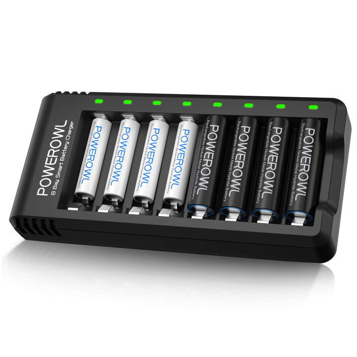 Powerowl Batterieladegerät für AA/AAA Akkus inkl. 4X AA 2800 mAh+ 4X AAA 1000mAh Akkus mit Akkuladeg