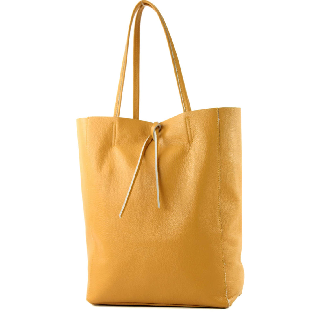 modamoda de - T163 - Ital. Shopper Large mit Innentasche aus Leder Senfgelb, Senfgelb