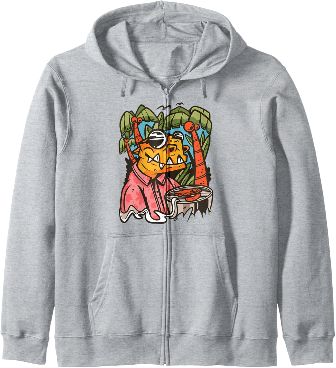 Trex Dinosaurier Barbecue Cartoon Tier Grill Essen Palmen Kapuzenjacke