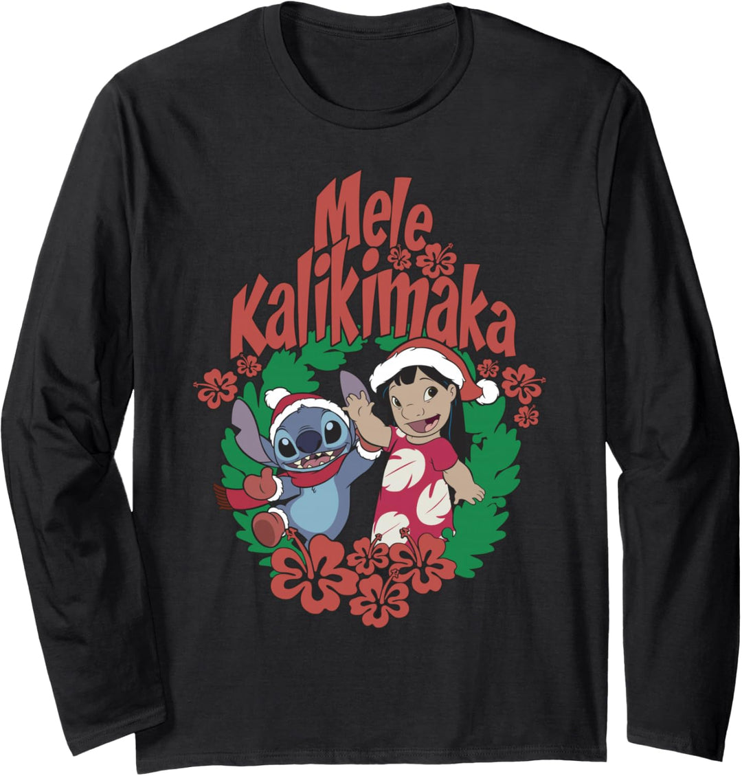 Disney Lilo & Stitch Christmas Mele Kalikimaka Wreath Langarmshirt