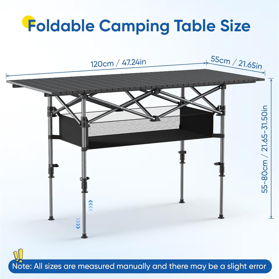 Campingtisch Klappbar 120x55cm, Höhenverstellbar [55-80cm] Aluminium Tragbar Campingtisch mit Netzbe