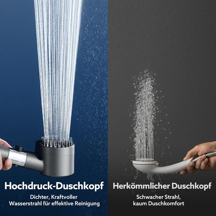 Duschkopf mit Filtera – Hochdruck Duschkopf aus Chrom mit 15-Stufen Wasserfilter, 4 Modi & Stopptast