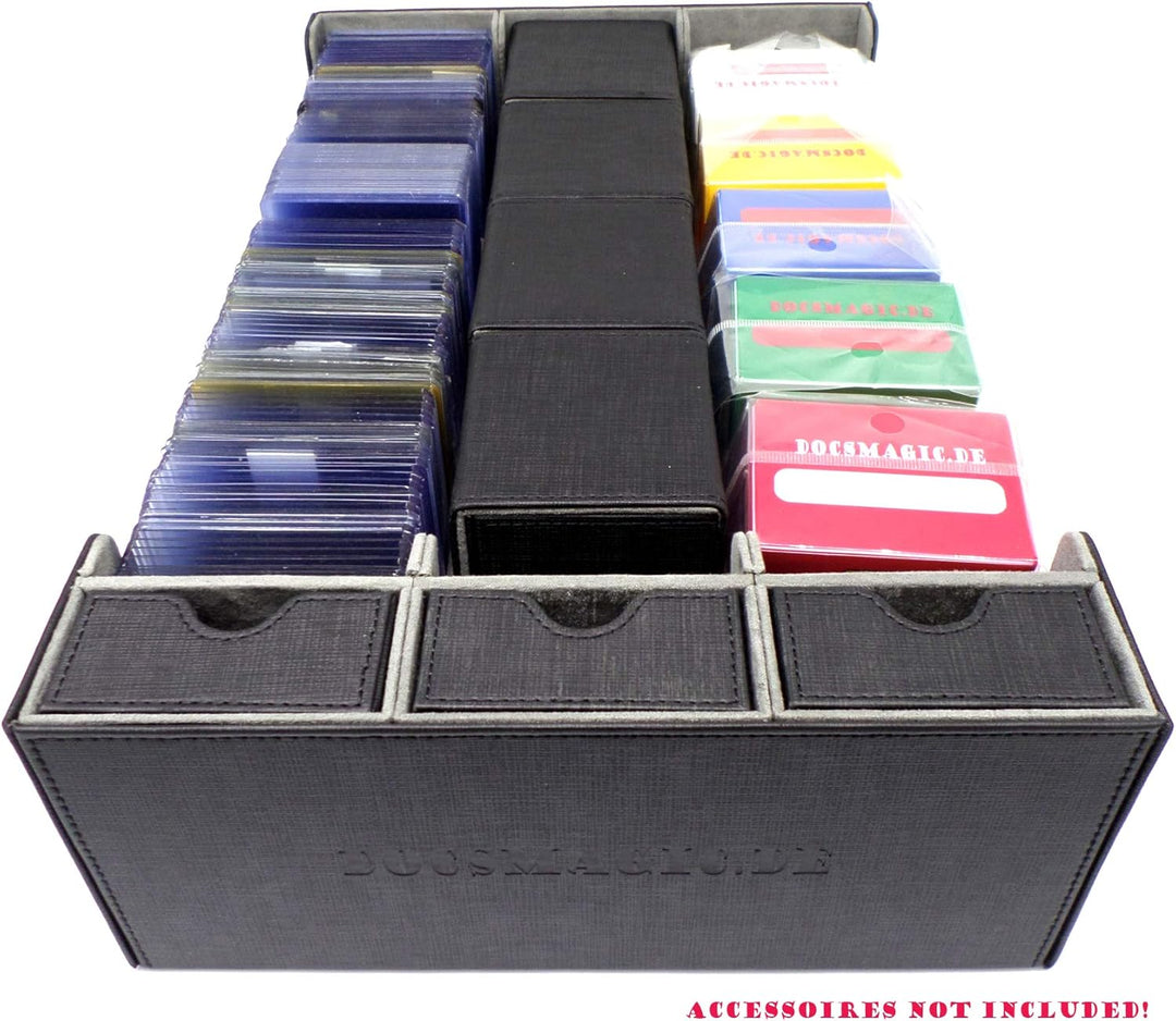 docsmagic.de Premium 3-Row Trading Card Storage Box Black + Trays & Divider - MTG PKM YGO - Sammelka