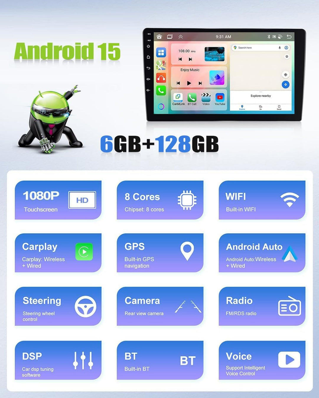 CAMECHO 6G+128G 8 Core Android 15 Autoradio für FIAT Ducato 3/Peugeot Boxer 2/Citroen Jumper 2 mit N