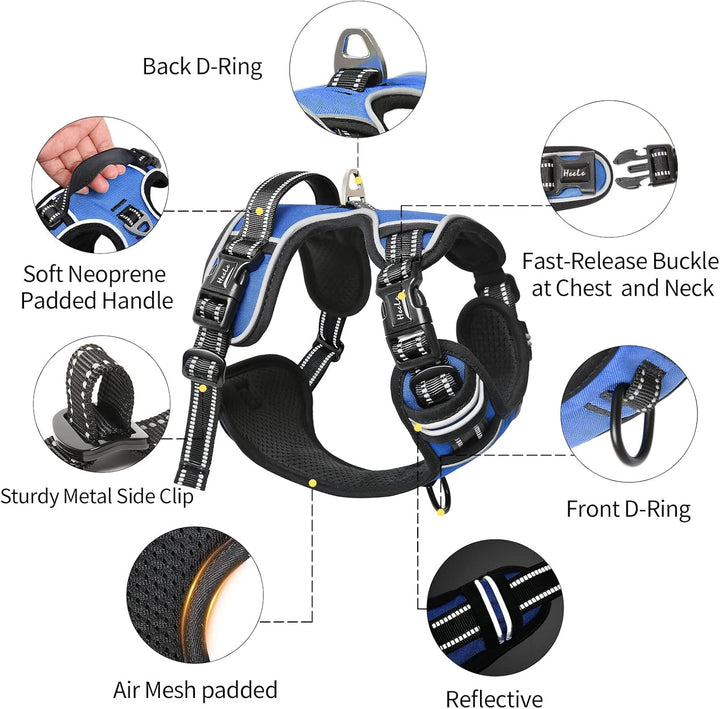 HEELE Hundegeschirr ohne Zug, Brustgeschirr für mittel Hund, einstellbares reflektierendes Hunde Ges