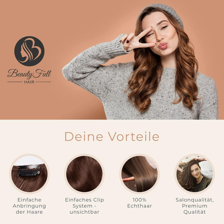 Beauty Full Hair Clip in Extensions Echthaar|Haarverlängerung Echthaar Clip In|Lang & Voluminös|Echt
