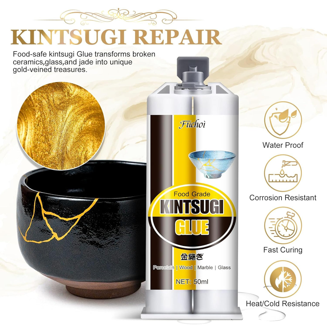 Kintsugi Reparaturset, Japanisches Kintsugi Kit mit 50ml Lebensmittelechter Keramikkleber, 4 Farben