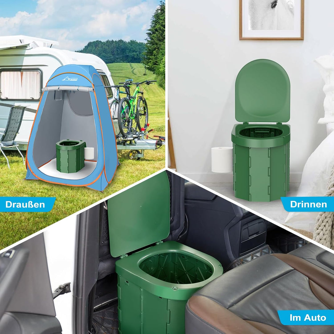 WADEO Tragbare Campingtoilette mit Deckel, 30 cm hohe Mobile Toilette mit 12 Stück Toilettenbeutel,