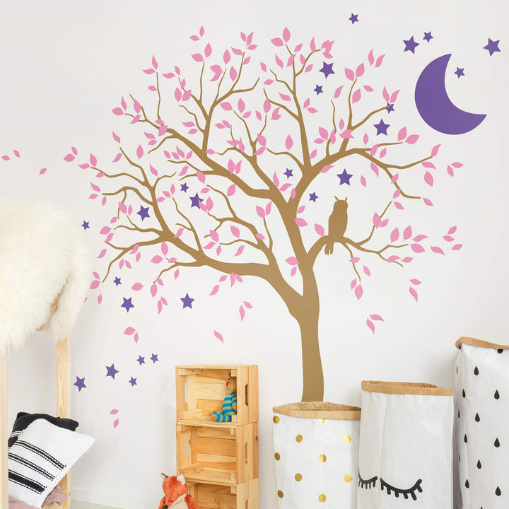 Studio Quee Grosser Baum Wandaufkleber mit Eule, Mond und Sternen Kinderzimmer Wandbild Dekoration 0