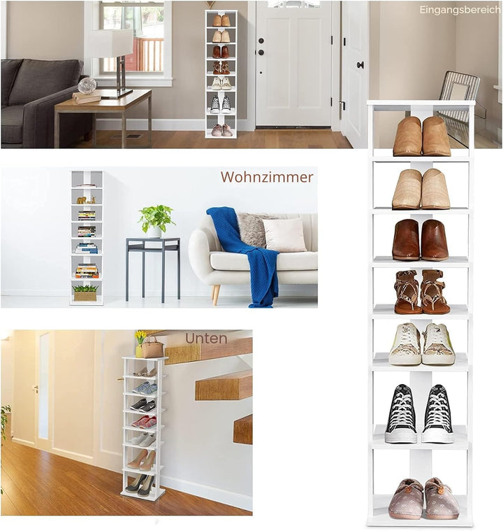 GIANTEX Schuhregal mit 8 Ebenen Schschrank Holz Schuhständer vertikal platzsparend Schuh-Organizer L