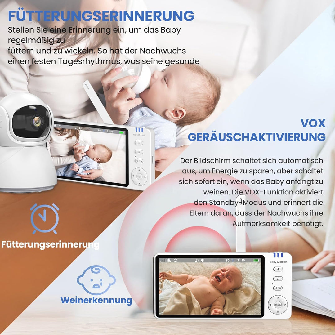 Extralink Babyphone mit Kamera ohne WLAN – Baby Monitor mit 5 Zoll Display, Nachtsicht, 2 Wege Audio