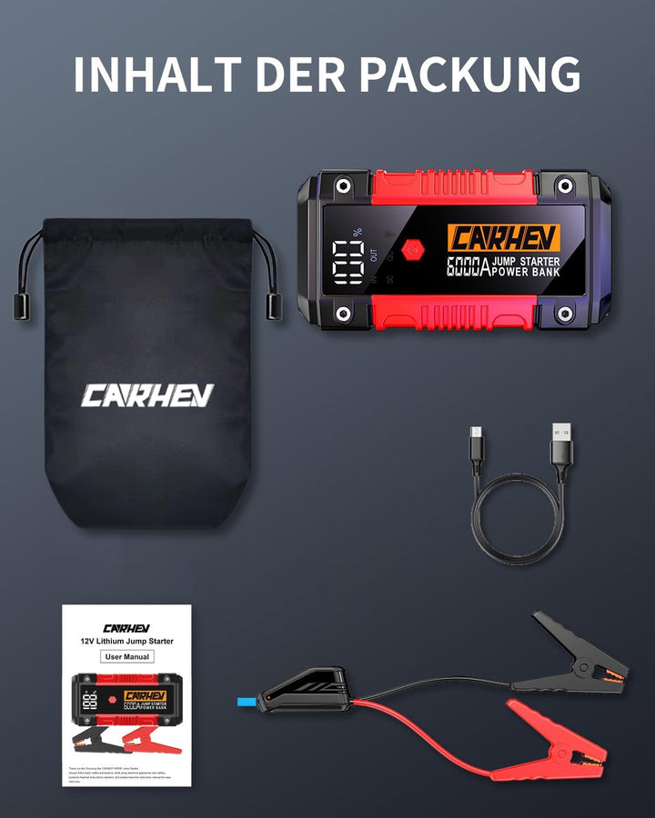 Starthilfe Powerbank für pkw, 6000A Spitzenstrom Auto Starthilfe Powerbank, 12V Starter Powerbank(Bi
