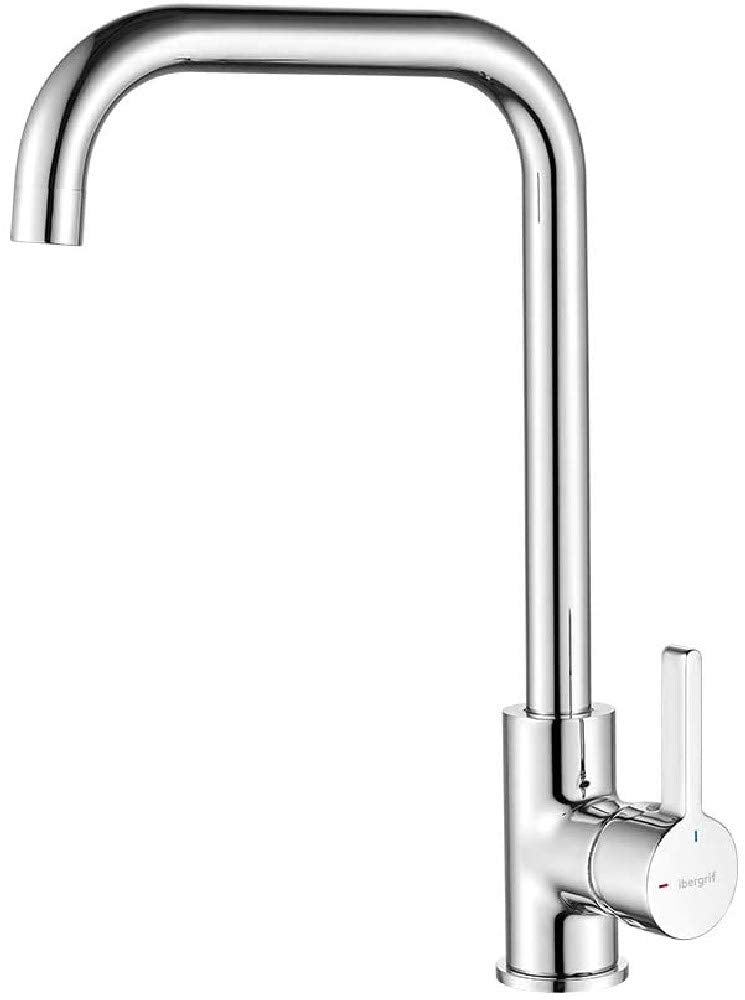 IBERGRIF M22105, Hoch Küchenarmatur, Einhebel Spültischarmatur, Wasserhahn für Küche, Chrom, Silber,
