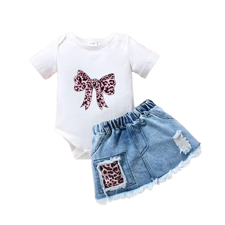 Neugeborenes Baby Mädchen kleidung Briefdruck Rüschen Strampler+ Jeans Zerrissener Denim-Rock Säugli