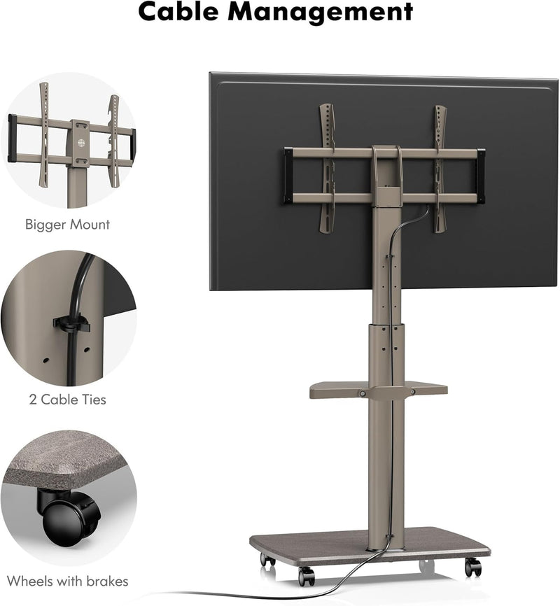 FITUEYES TV Bodenständer Rollbar mit Holzablage TV Standfuss TV Ständer Fernsehstand mit Rollen höhe