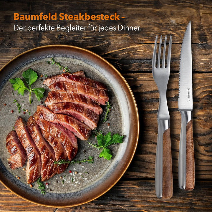 Pizza- und Steakbesteck (Akazienholz, 4 teilig) 4 teilig Edelstahl, 4 teilig Edelstahl