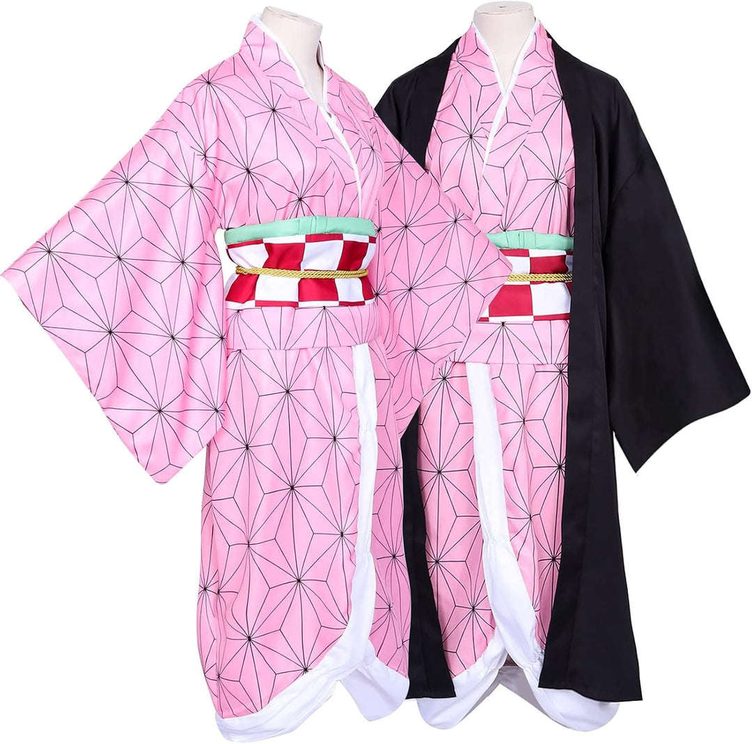 Formemory Nezuko Cosplay Kostüm Anzug Herren 8PCS Nezuko Kimetsu no Yaiba Kimono Halloween Anime kos