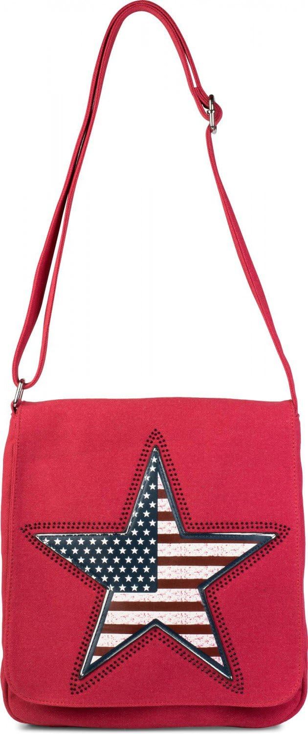 styleBREAKER Canvas Umhängetasche mit USA Stern Applikation, Schultertasche, Tasche, Unisex 02012115