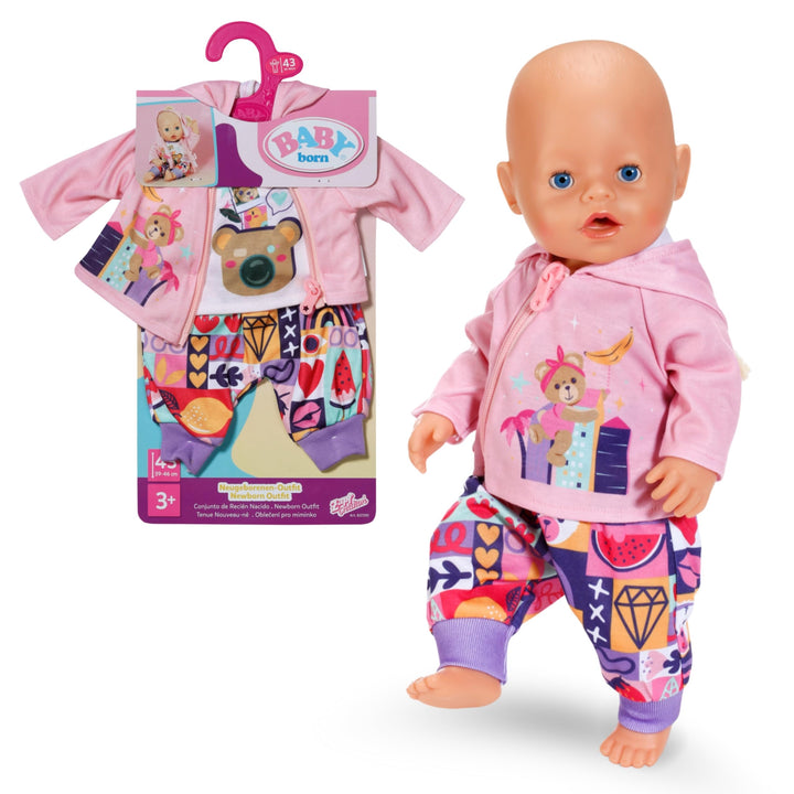 BABY Born Neugeborenen-Outfit - Langarmshirt, Hose &amp; Jacke mit Teddyohren - Hochwertiges Puppenzubeh