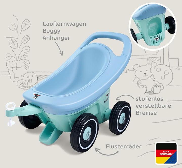 Big Buggy 3-in-1 Lauflernwagen mit Verstellbarer Bremsfunktion, Anhänger, inklusive 4 Flüsterräder,