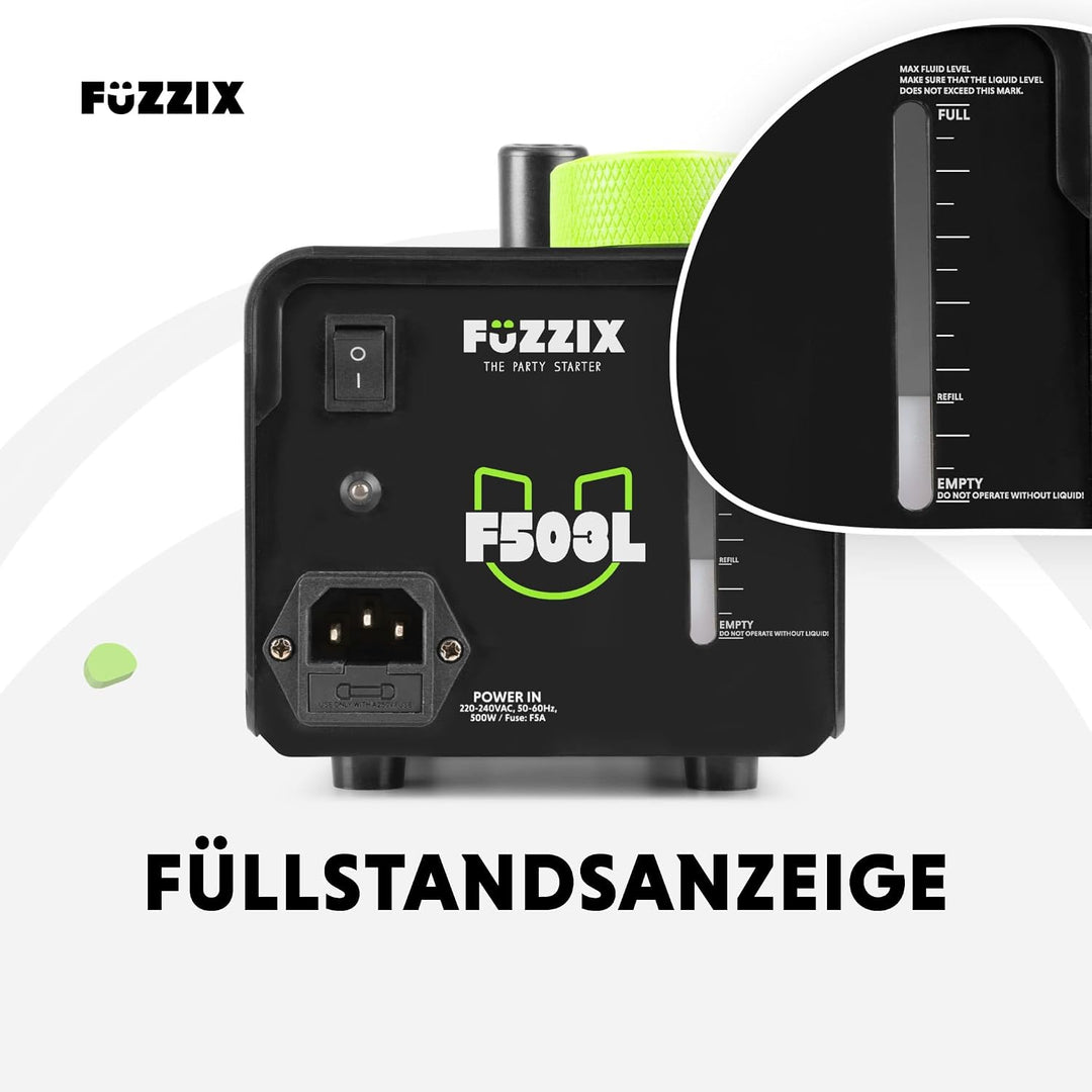 Fuzzix F503L Nebelmaschine mit Flüssigkeit, LED, 1L Nebelfluid, 500 Watt, Fernbedienung, Rauchmaschi