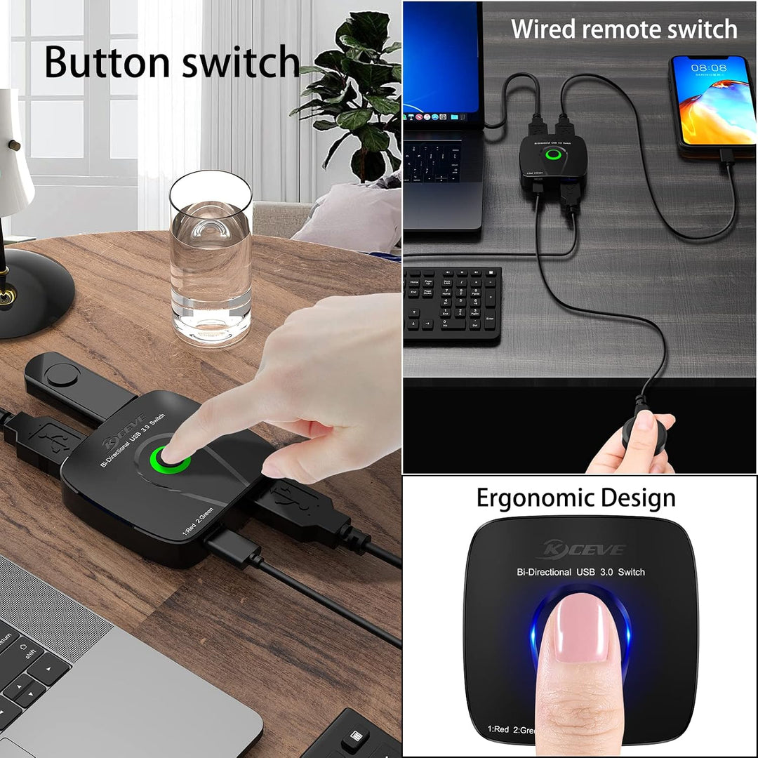 USB 3.0 Switch, USB Switch 2 in 1 out | für 2 PC Teilen Maus, Tastatur, Drucker, U-Disk, mit 2 USB 3