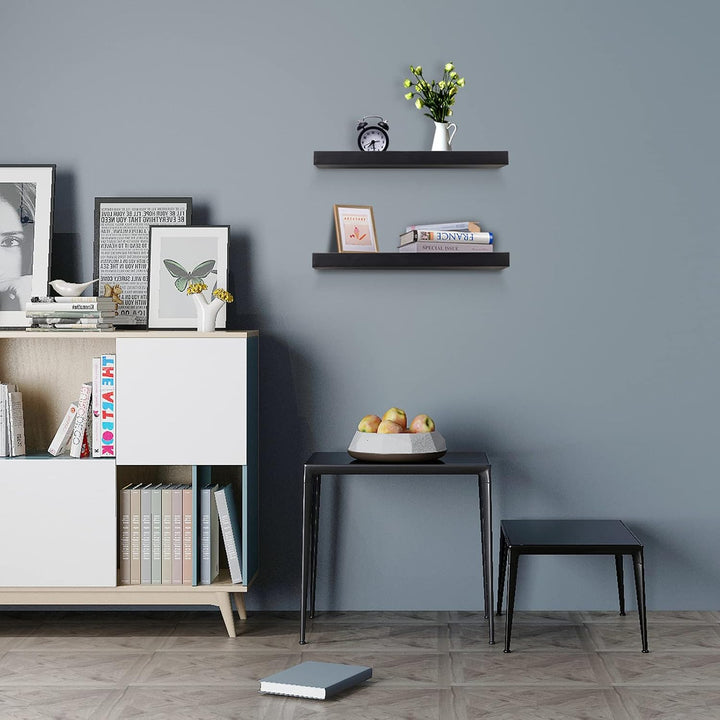 EUGAD Wandregal Schwarz, Regal Wand 2er Set für Wohnzimmer/Büro, Hängeregal mit Bilderrahmen für Sch