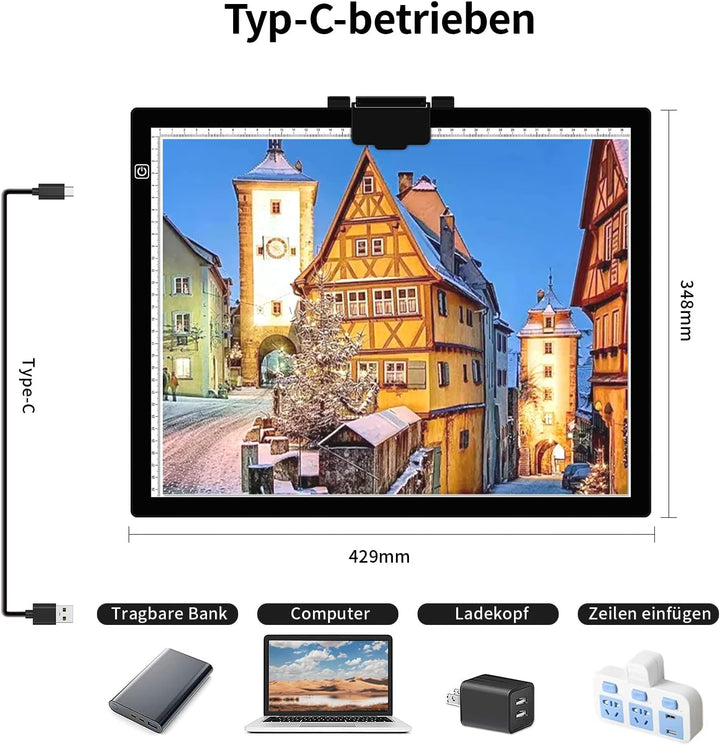 A3 Lichtkasten für Zeichnung Portable einstellbare Helligkeit Led Light Pad Tracing Light Board mit