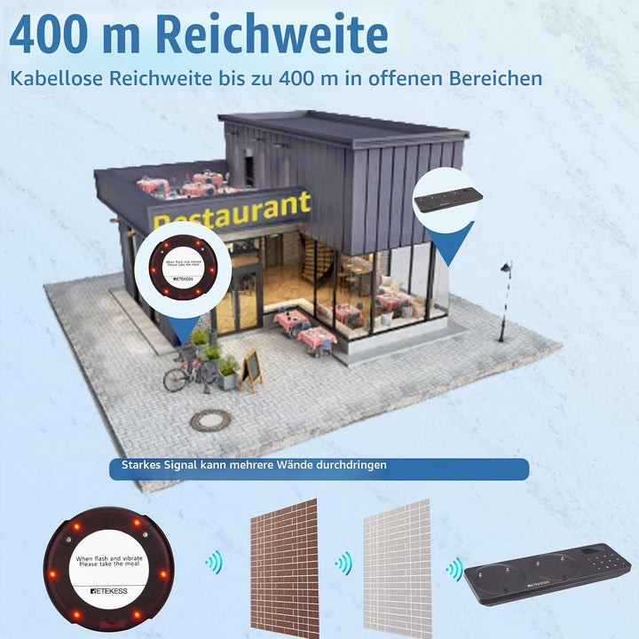Retekess TD163 Pager Kompatibel mit TD163 Pager Rufsystem, 31 Anrufmodi, 400 m Entfernung, 300 mAh A