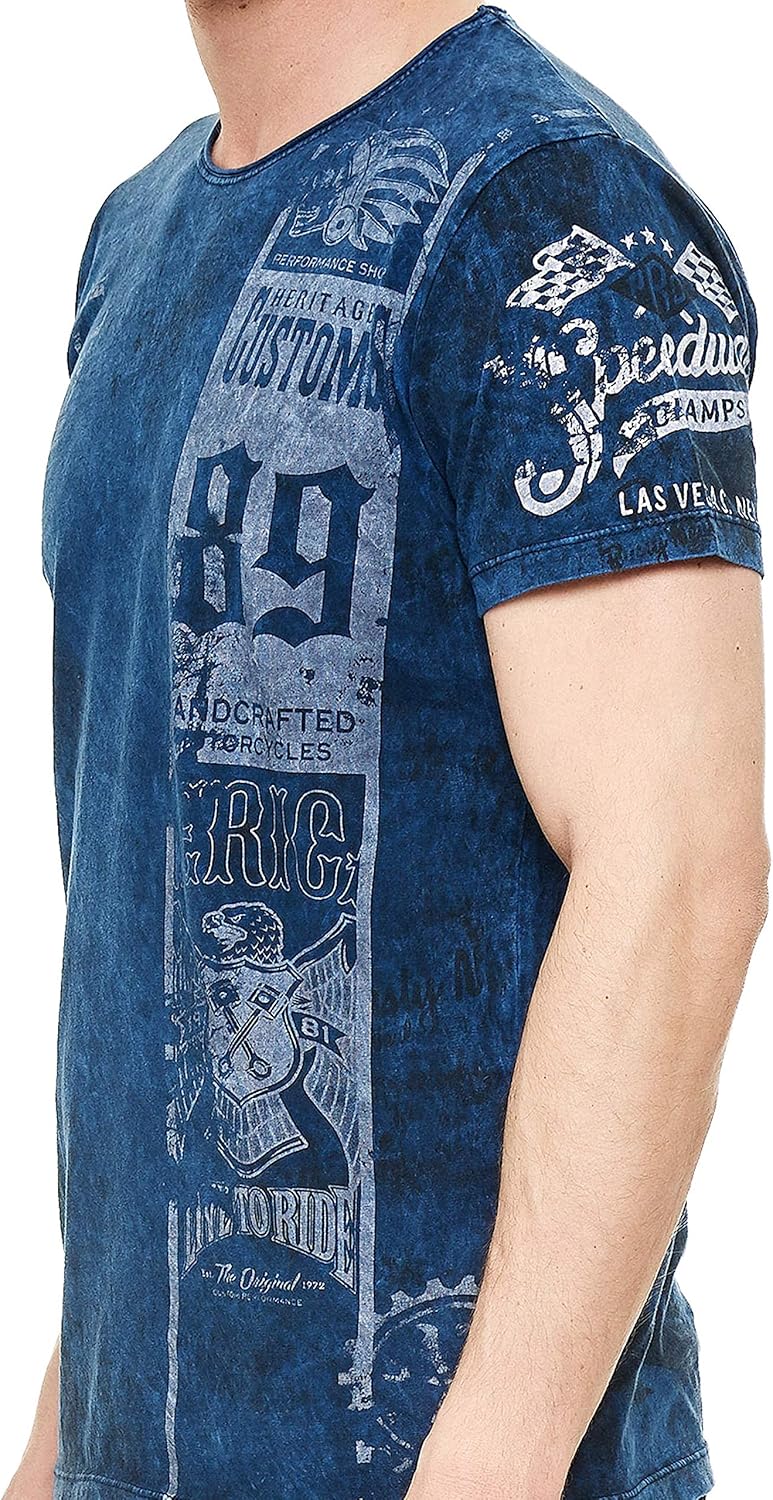 T-Shirt Herren Kurzarm Rundhals Tshirt für Männer S M L XL XXL 3XL Printed Regular Fit Verwaschen 22